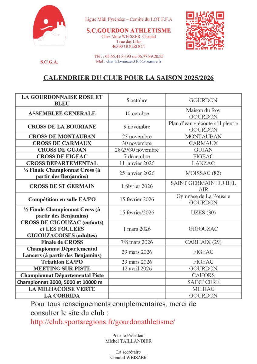 Calendrier 2025/2026