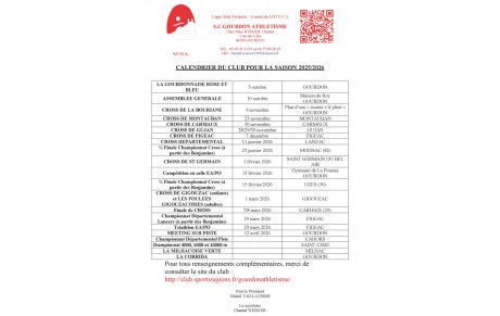 Calendrier 2025/2026